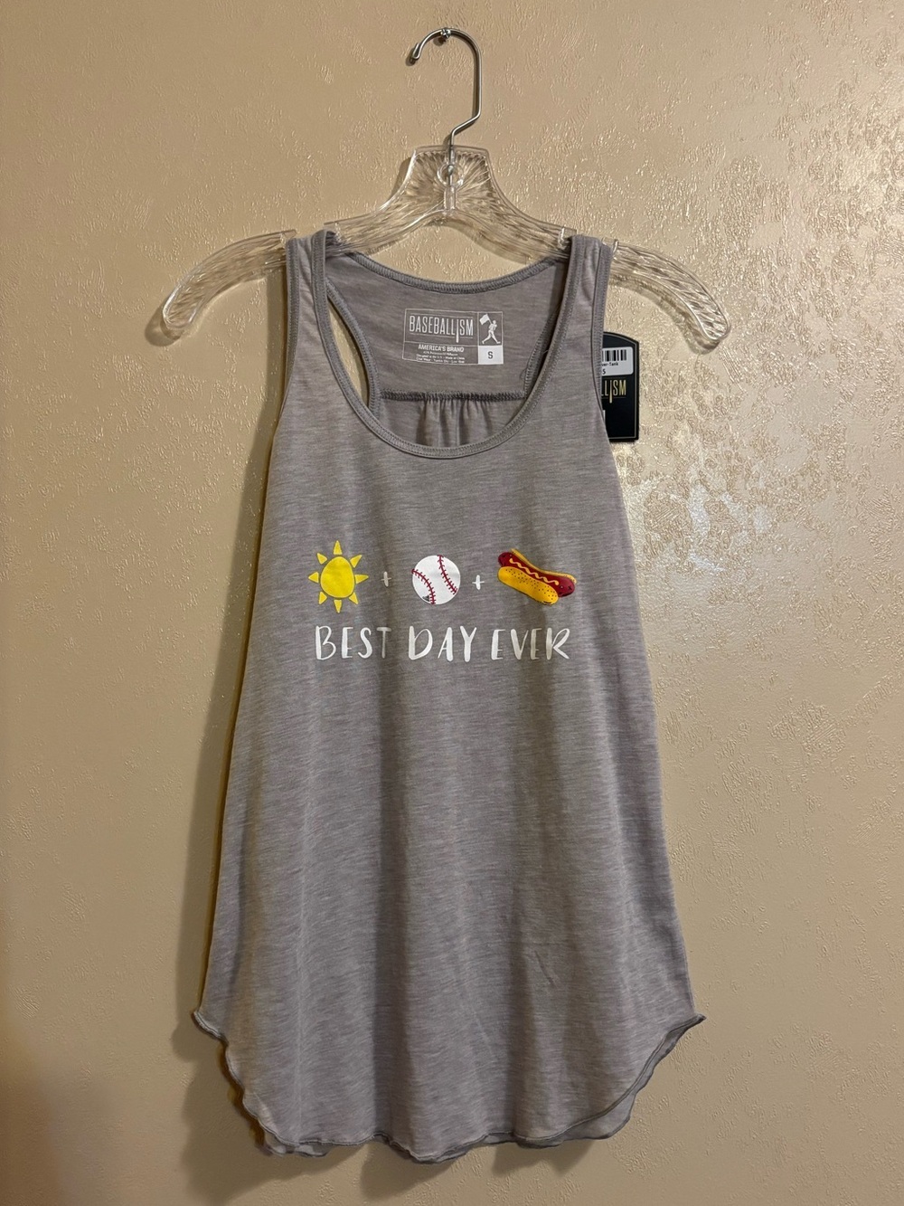 NWT Baseballism Best Day Ever Racerback tank sz S